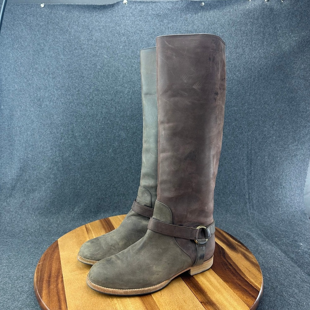 Peter Nappi Italy Womens 37 Two Tone Leather Tall Riding Boots Brown - Picture 4 of 10